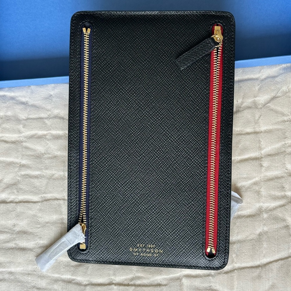 Smythson of Bond St Multi-Zip Case in Panama - Black